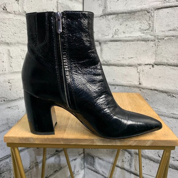 Sam Edelman Hilty 2 Boot 7.5 Black Patent Leather Pointed Toe Block Heel Booties - Picture 3 of 16